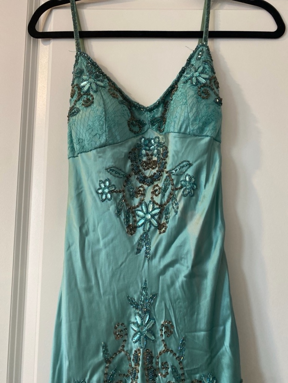 Cache Teal Lace & Sequin High-Low Slip Dress - Picture 3 of 9